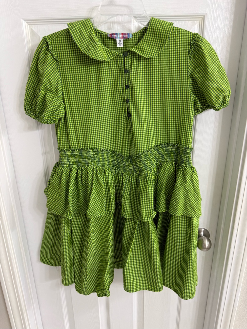 Urban Outfitters Lime Green Gingham Ruffle Midi Dress